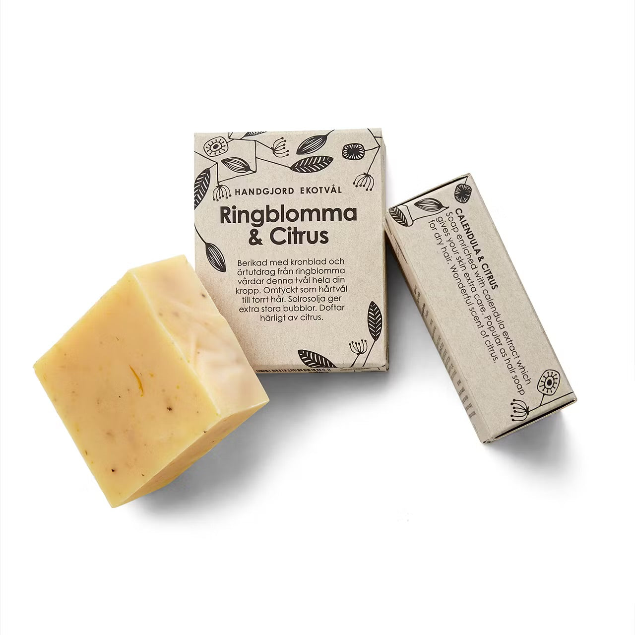 Naturlig tvål från Malin i Ratan med Ringblomma och Citrus. Mycket bra som hårtvål