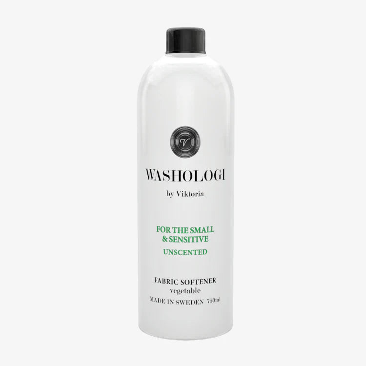 Miljövänligt och oparfymerat mjukmedel från Washologi- skonsamt för känslig hud och babykläder, tillverkat i Sverige